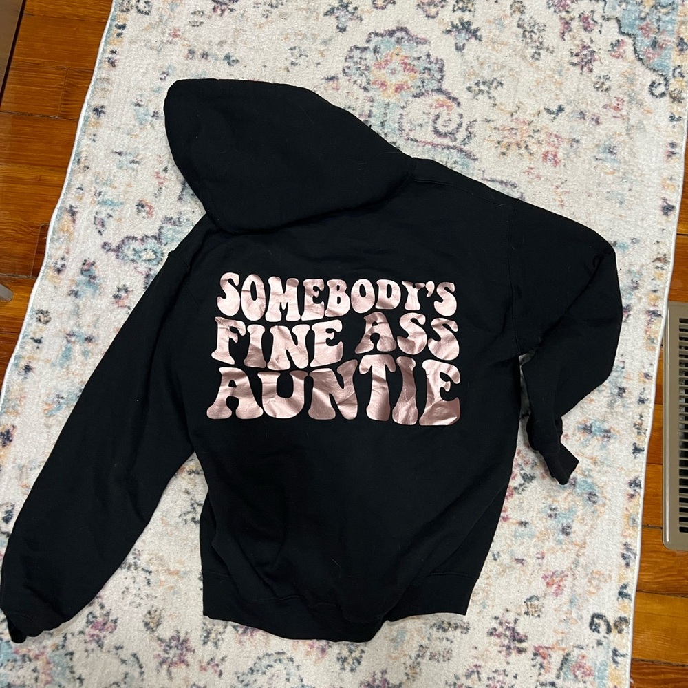 Black Hoodie with Pink Graphic Text